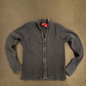 Mossimo Black Ribbed Zip Sweater Women’s Medium Mock Neck Cotton Knit Jacket